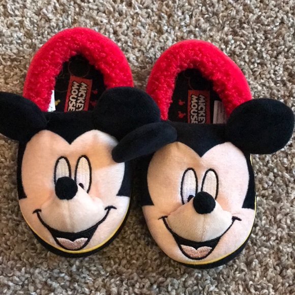 Disney Other - Mickey Mouse Red Black Plush Soft Toddler Slippers